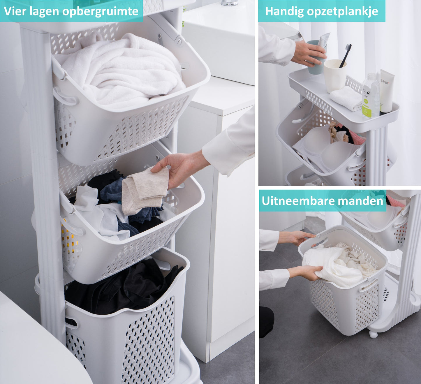 Wasmand 3 vakken Lichtgrijs