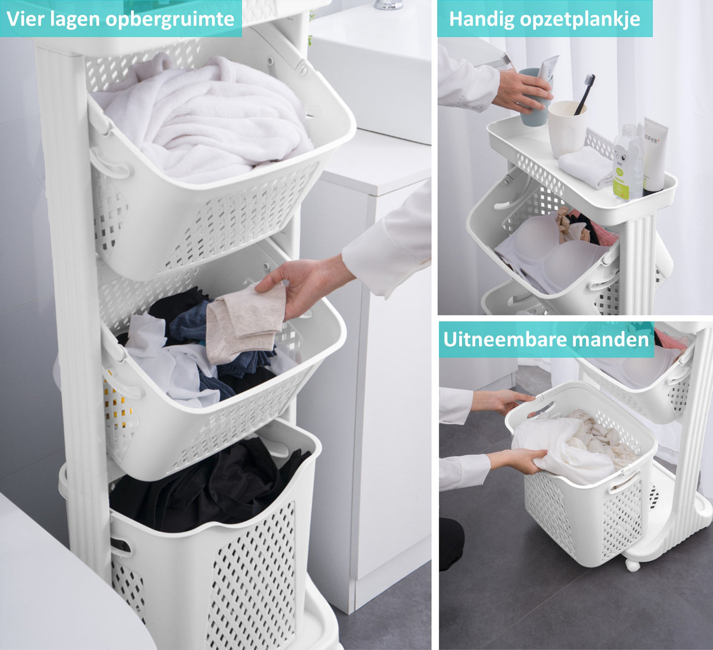 Wasmand 3 vakken Wit