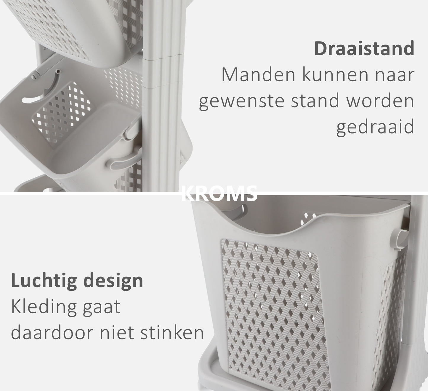 Wasmand 3 vakken Lichtgrijs