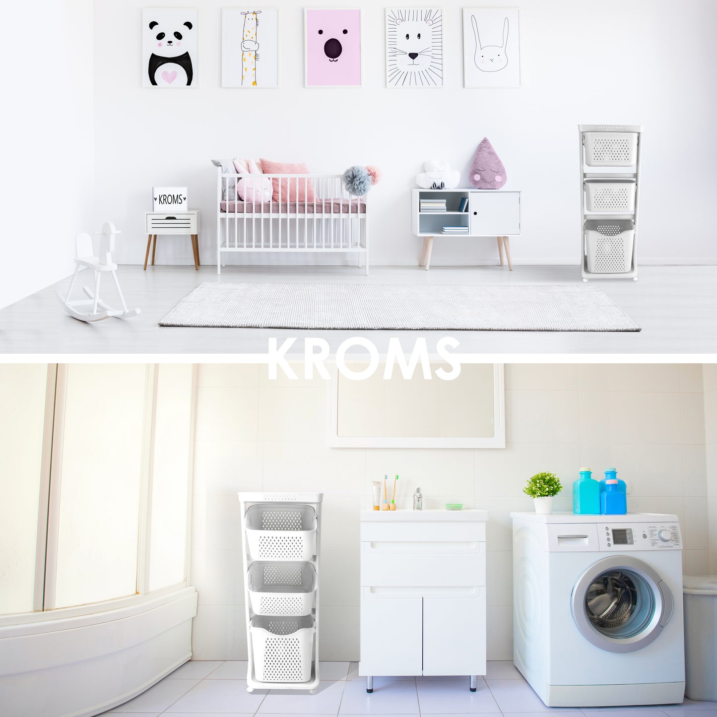 Wasmand 3 vakken Wit