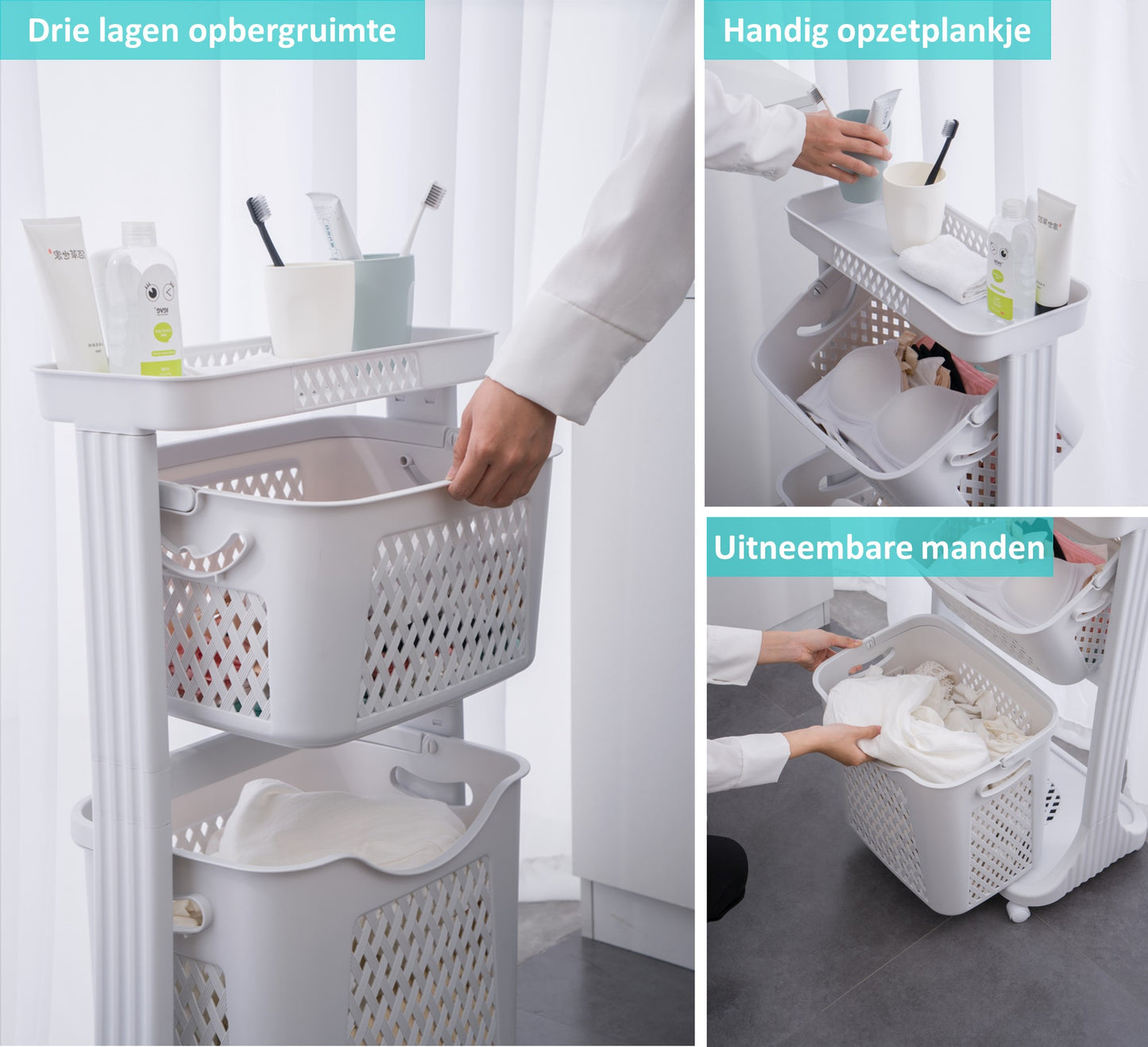 Wasmand 2 vakken Lichtgrijs