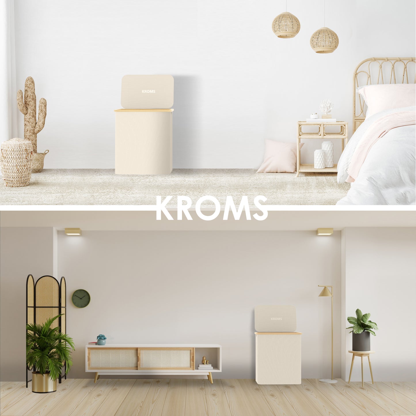 Wasmand Bamboe 3 vakken Beige 145L