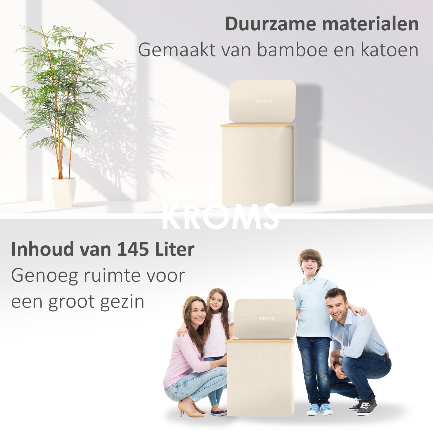 Wasmand Bamboe 3 vakken Beige 145L