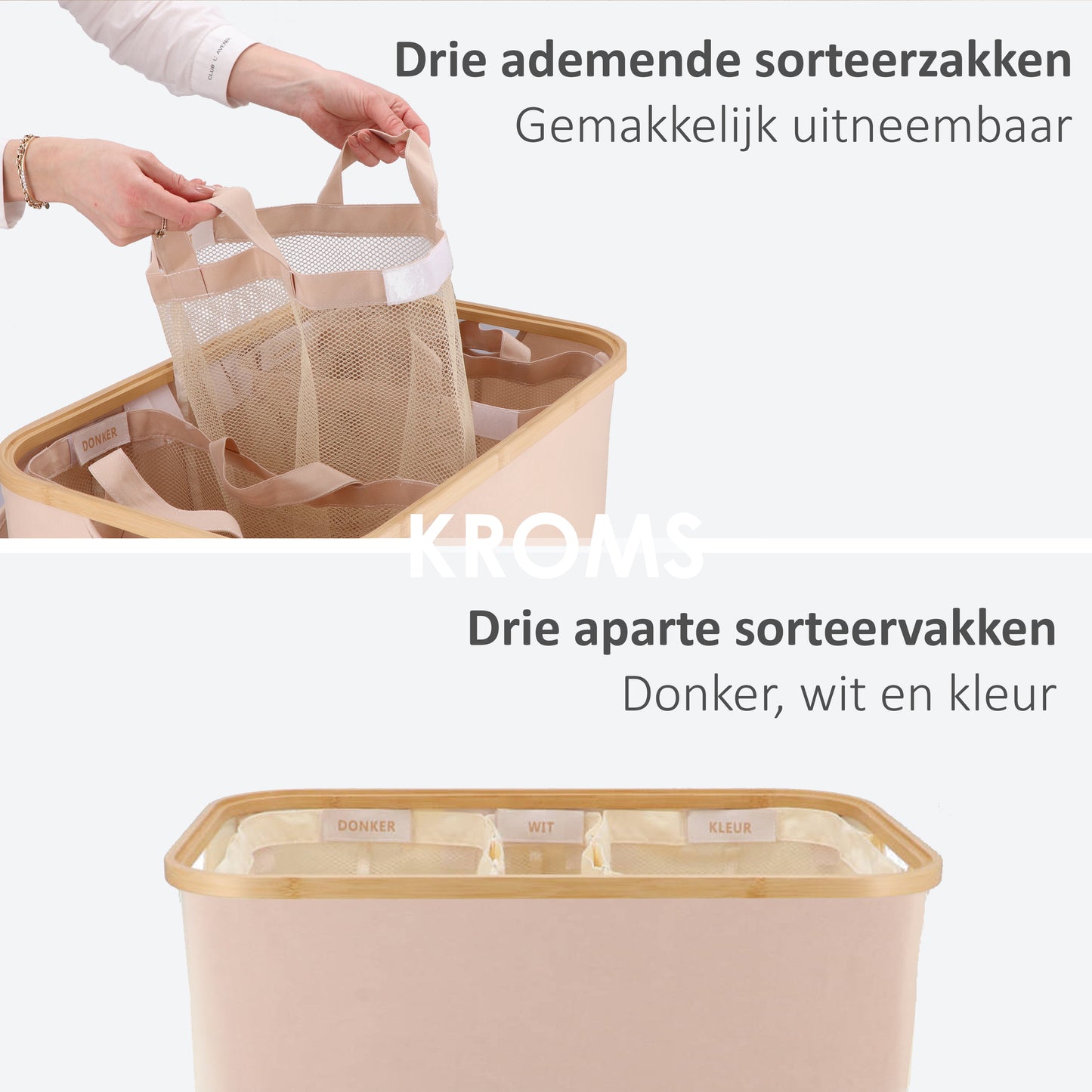 Wasmand Bamboe 3 vakken Zand 145L