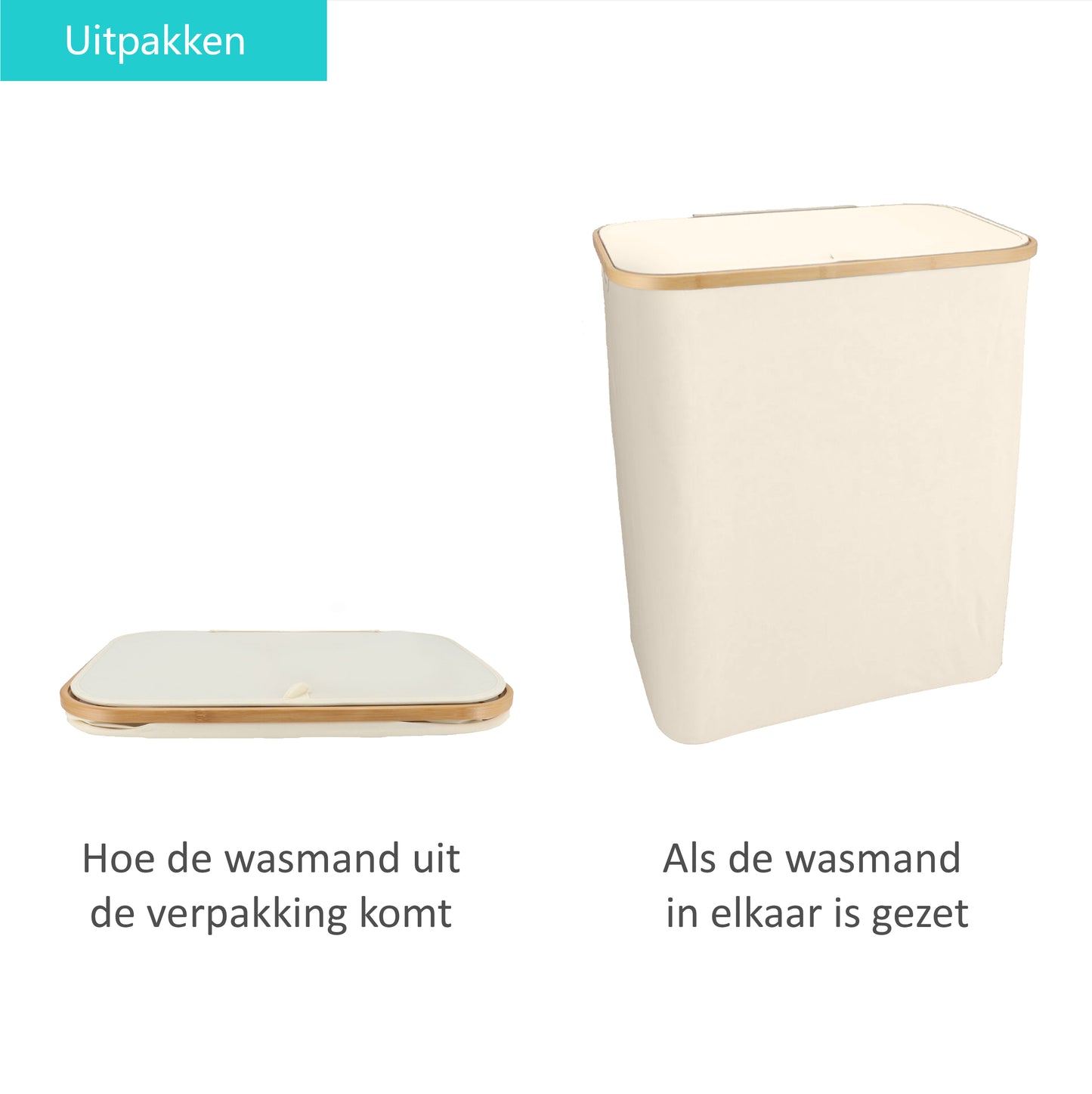 Wasmand Bamboe 3 vakken Beige 145L