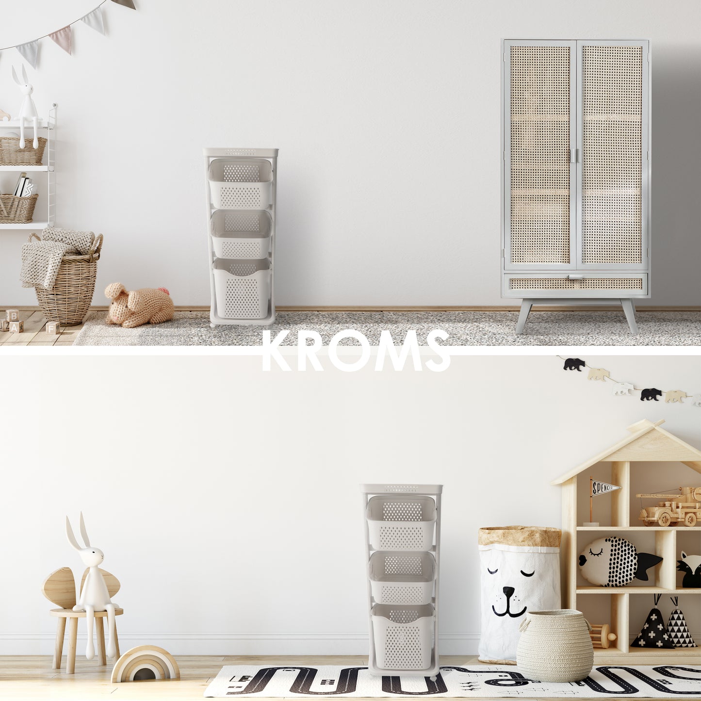 Wasmand 3 vakken Lichtgrijs