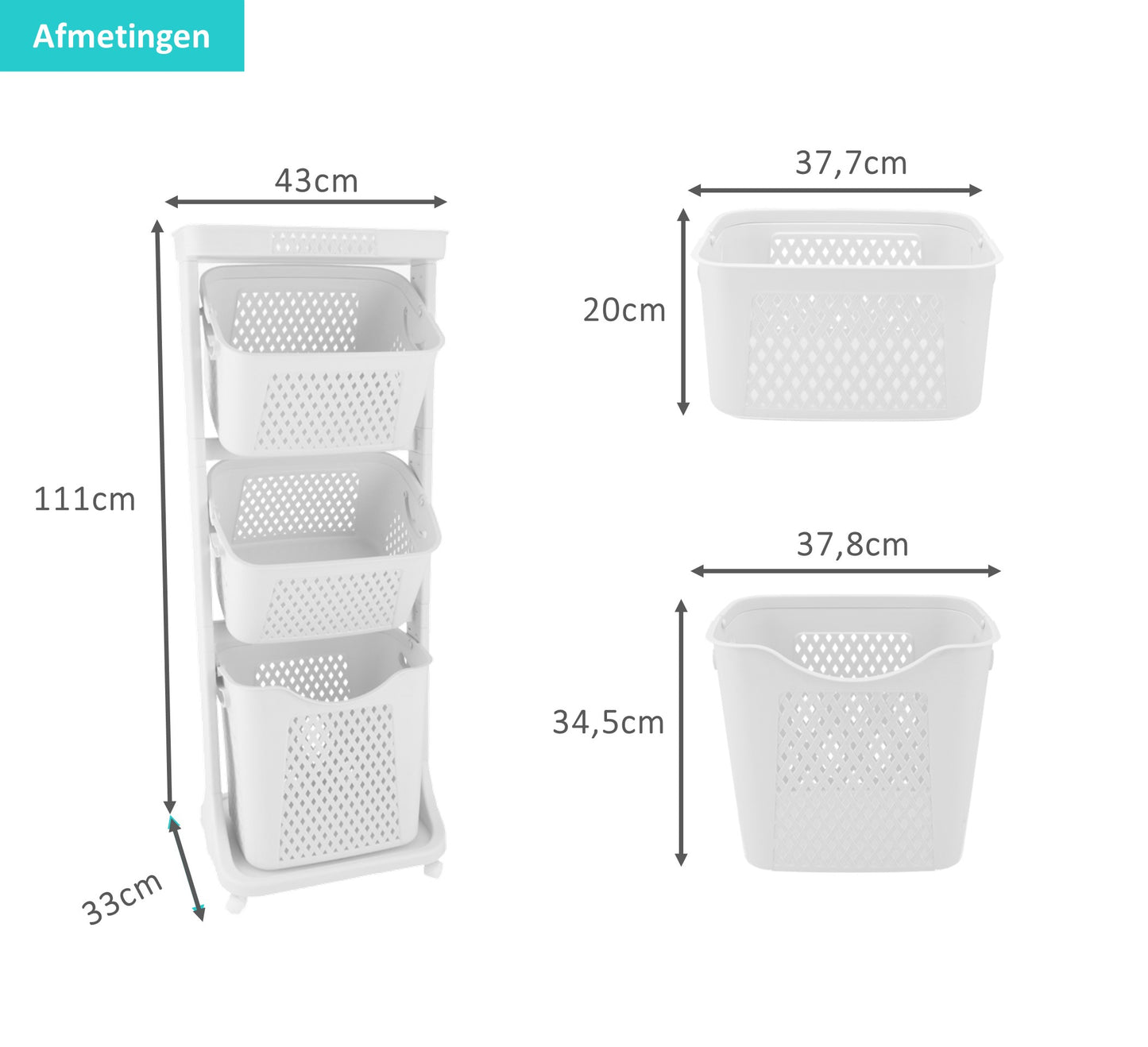 Wasmand 3 vakken Wit