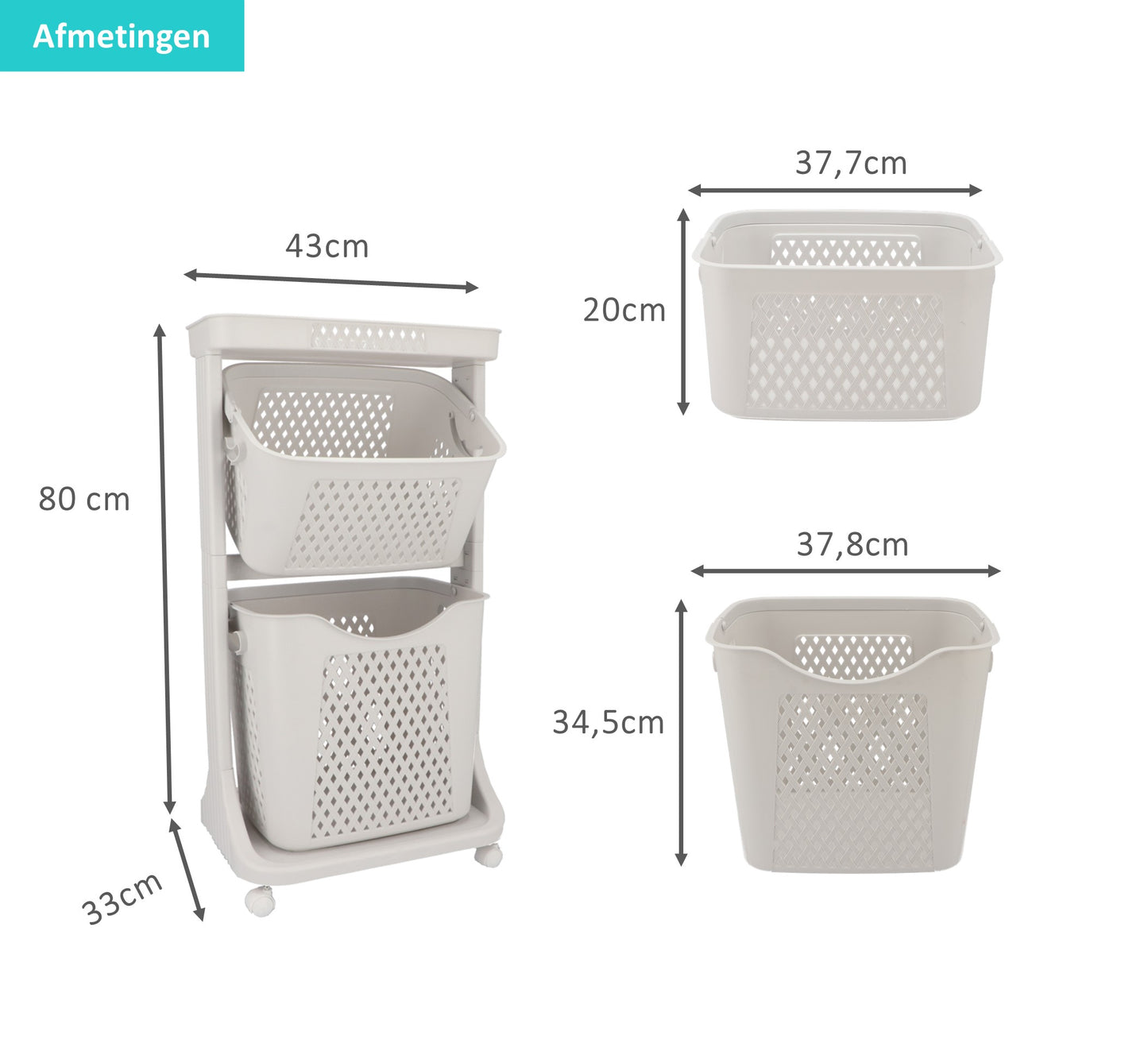 Wasmand 2 vakken Lichtgrijs