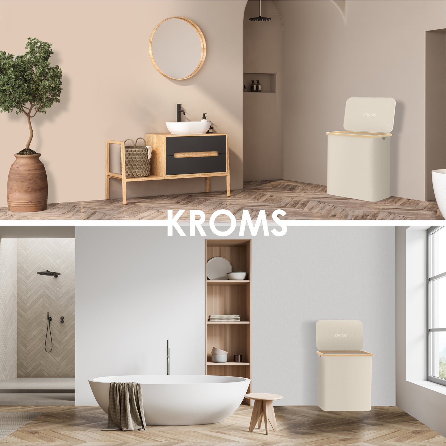 Wasmand Bamboe 3 vakken  Beige 145L
