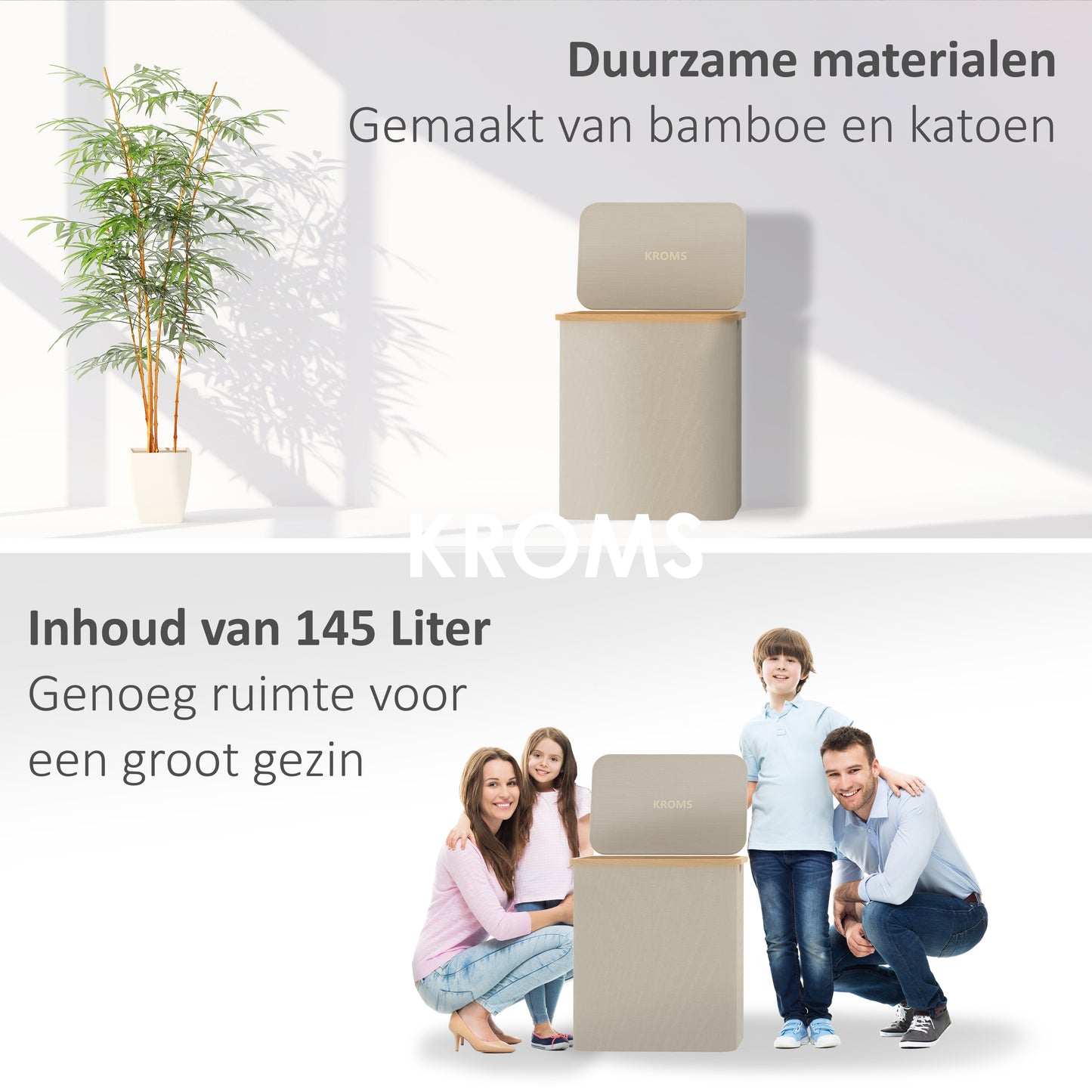 Wasmand Bamboe 3 vakken  Zand 145L