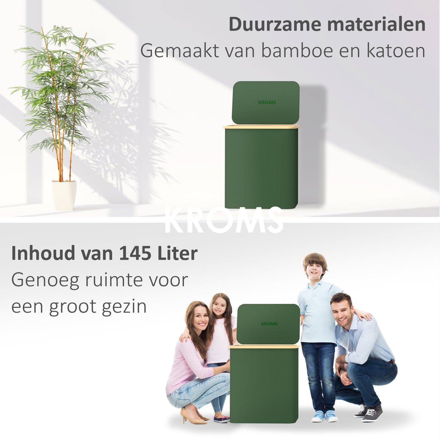 Wasmand Bamboe 3 vakken  Olijfgroen 145L