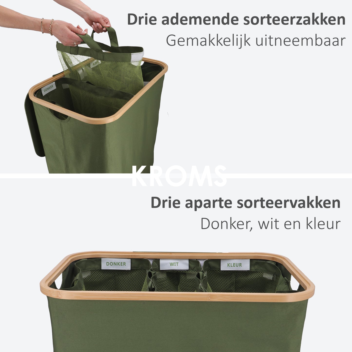 Wasmand Bamboe 3 vakken  Olijfgroen 145L