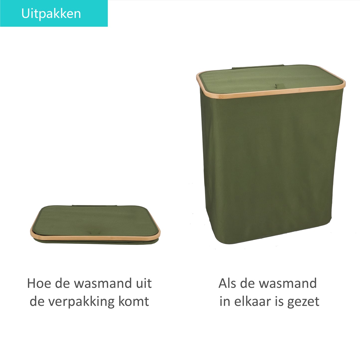 Wasmand Bamboe 3 vakken  Olijfgroen 145L