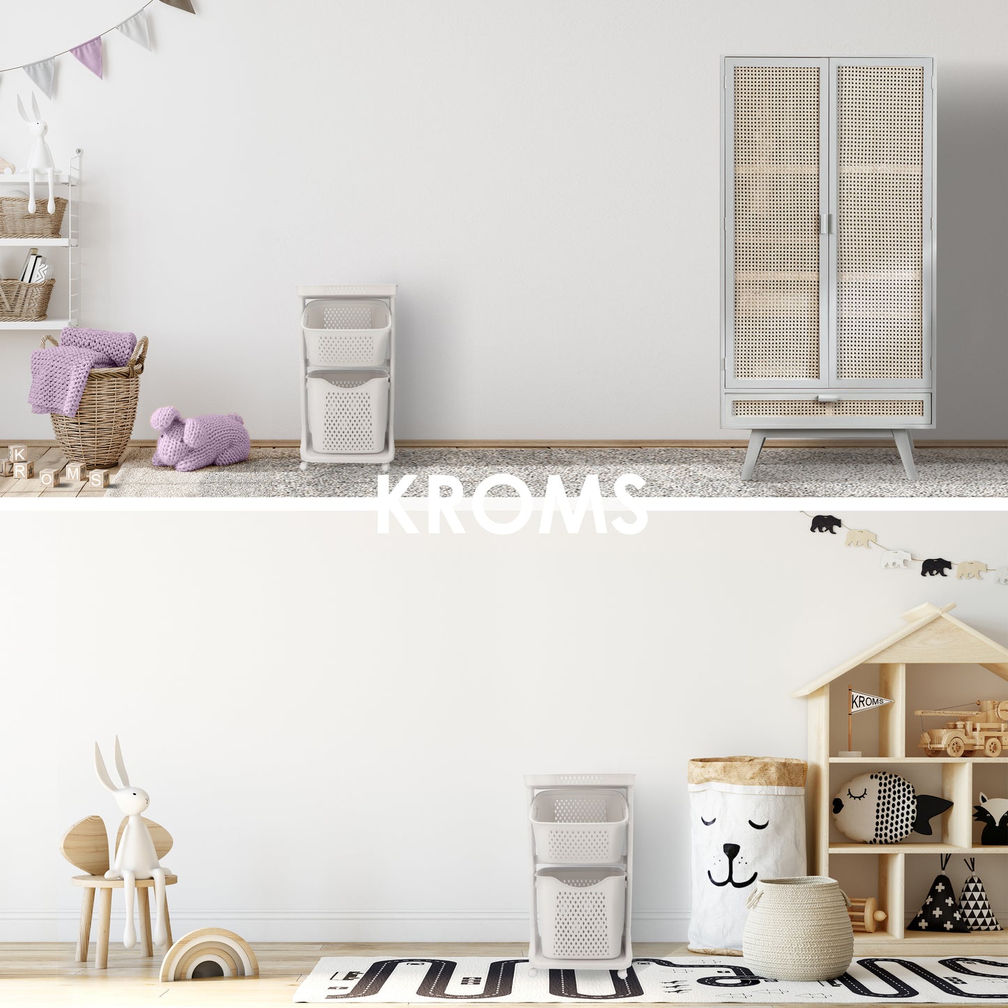 Wasmand 2 vakken Lichtgrijs