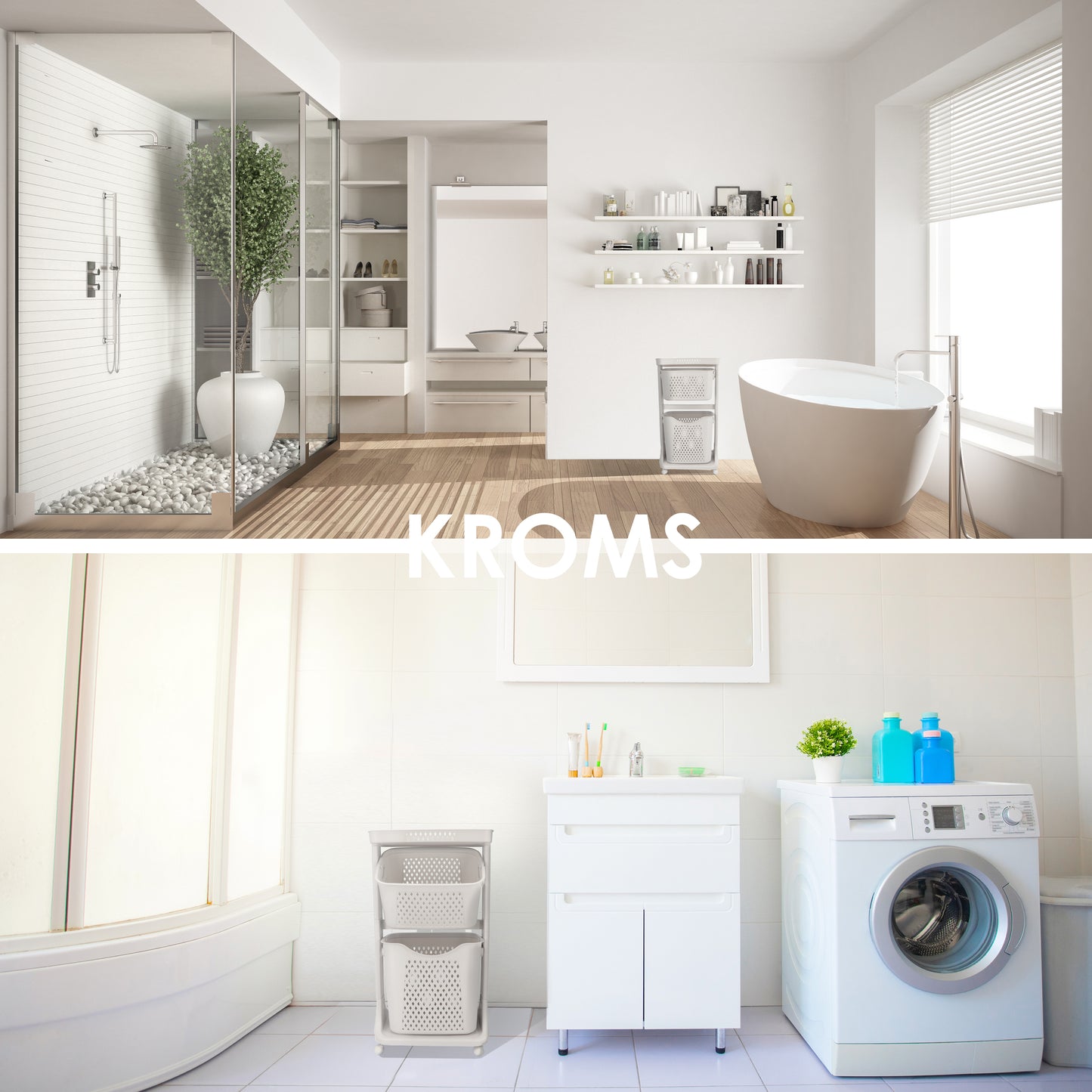 Wasmand 2 vakken Lichtgrijs